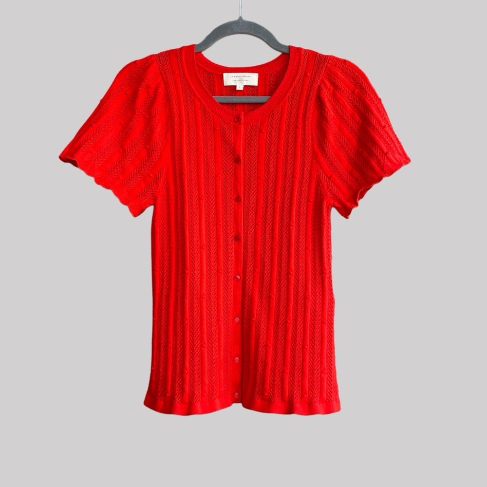 Sezane Davie Button Down Jumper Red Orange